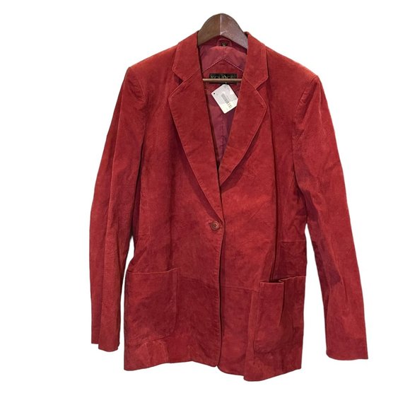 Vintage Komitor Jacket Womens 16 Red Suede Leather 1 Button Blazer Lined - Picture 1 of 12